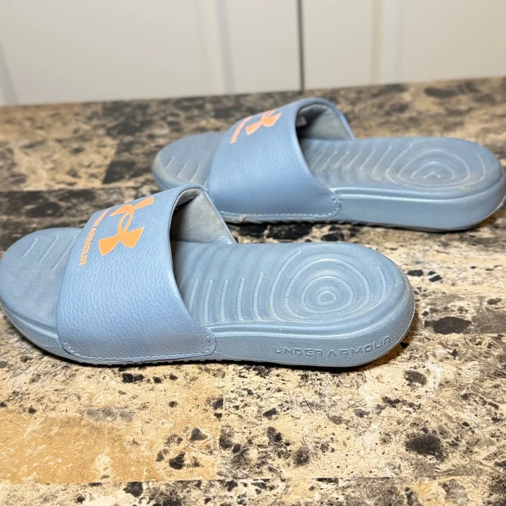 Under Armour Kids Slides Blue Orange Athletic Sandals Size 11K